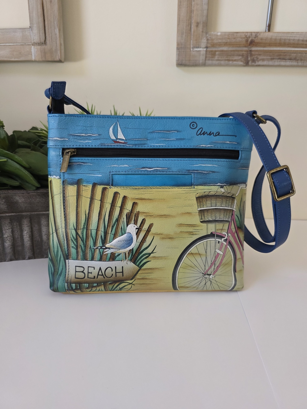 Anna By Anuschka Beach Day Crossbody Organizer Bag Hand Painted Leather
